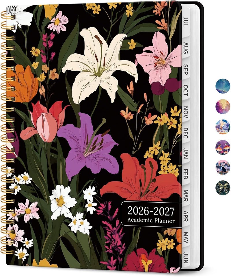 Taja Planner 2026–2027 Academic Book, Weekly and Monthly Layout, July 2026 to June 2027, Hardcover Agenda with Tabs, School and Office Supplies, A5 Size 6.3" x 8.5" - Lily Garden - Image 1