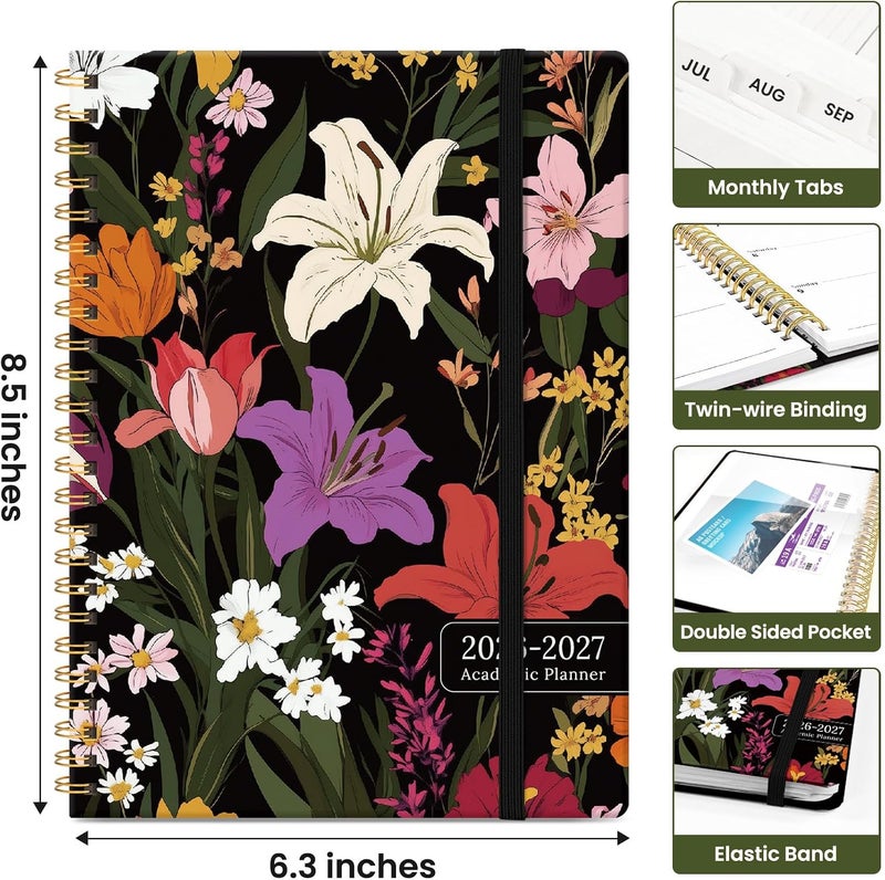 Taja Planner 2026–2027 Academic Book, Weekly and Monthly Layout, July 2026 to June 2027, Hardcover Agenda with Tabs, School and Office Supplies, A5 Size 6.3" x 8.5" - Lily Garden - Image 4