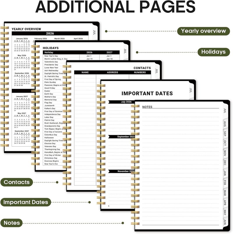 Taja Planner 2026–2027 Academic Book, Weekly and Monthly Layout, July 2026 to June 2027, Hardcover Agenda with Tabs, School and Office Supplies, A5 Size 6.3" x 8.5" - Lily Garden - Image 5