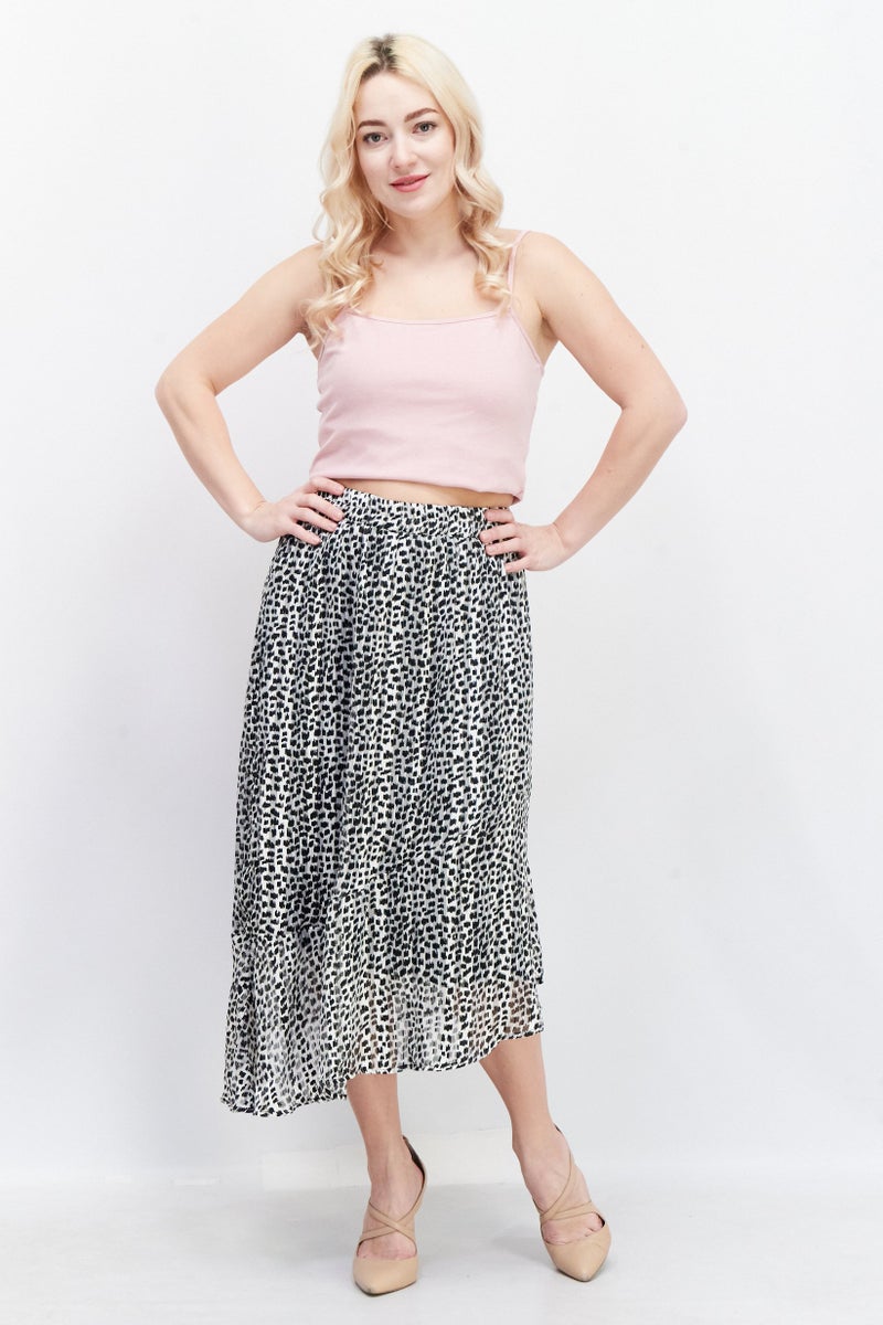 Tchibo Women Allover Print Midi Skirt, Grey - Image 3