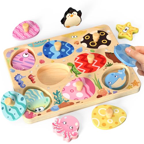 Zeoddler Wooden Puzzles for Toddlers 8 Pcs Sea Animal Matching Egg Puzzle Montessori Toys for Boy Girl Easter Birthday Gifts Preschool Learning Activities Educational Toys for Boys Girls - Image 1