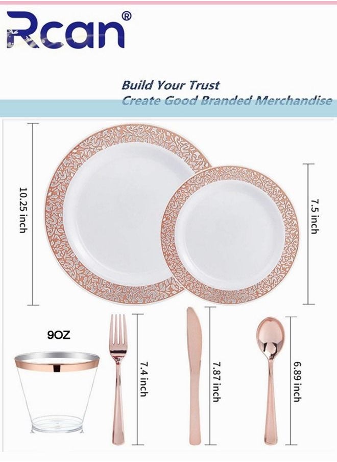Rcan 72 Pcs/set Rose Gold Upscale Wedding Dining Party Disposable Plastic Hollow-carved Cutlery Set, Party Supplies Plate, Spoon, Fork, Knife, Cup, Party Tableware (12 Guest)  - Image 3