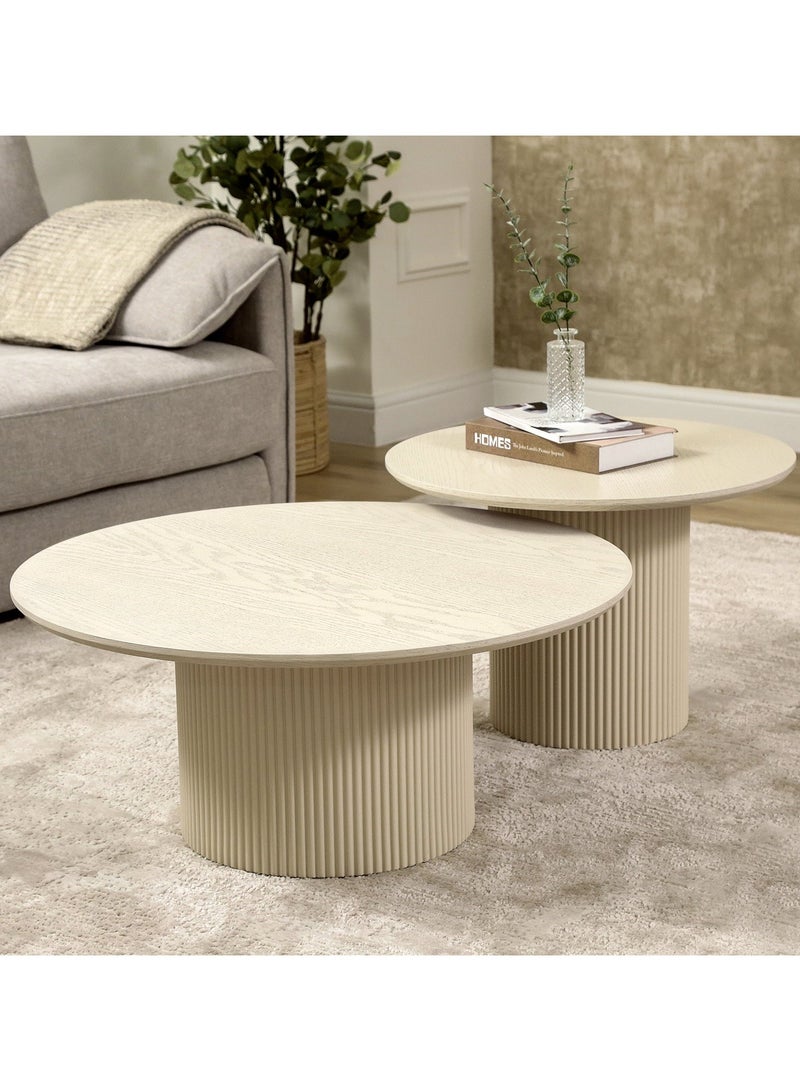 VANITY LIVING VANITY LIVING Coffee Table - Modena Wooden Round Beige Set of Two  - Image 1