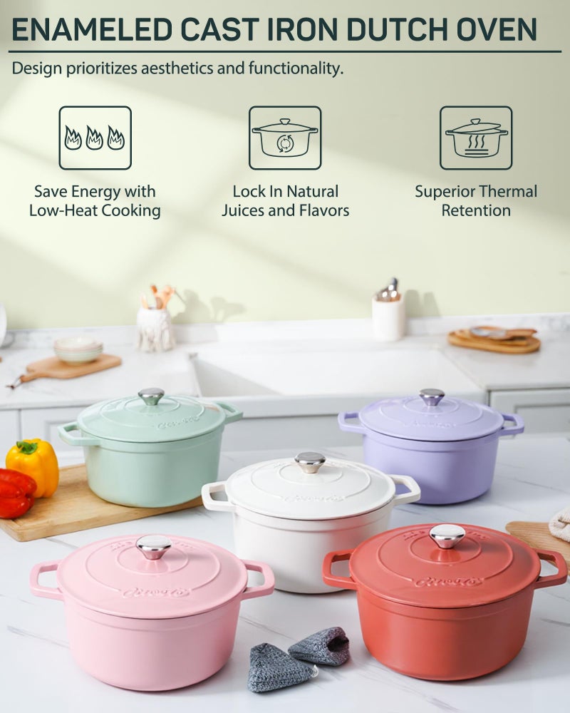Ciwete 6 QT Dutch Oven Pot with Lid, Enameled Cast Iron Dutch Oven for Bread Making, Braiser, Cooking, Dual Handles, Oven Safe up to 500Â° F or on Stovetop, Gifts for Family - Mint Green - Image 4
