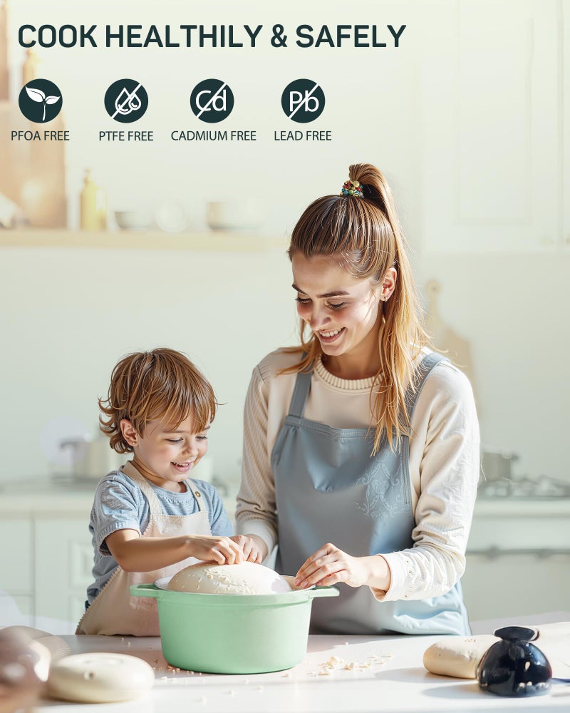 Ciwete 6 QT Dutch Oven Pot with Lid, Enameled Cast Iron Dutch Oven for Bread Making, Braiser, Cooking, Dual Handles, Oven Safe up to 500Â° F or on Stovetop, Gifts for Family - Mint Green - Image 5