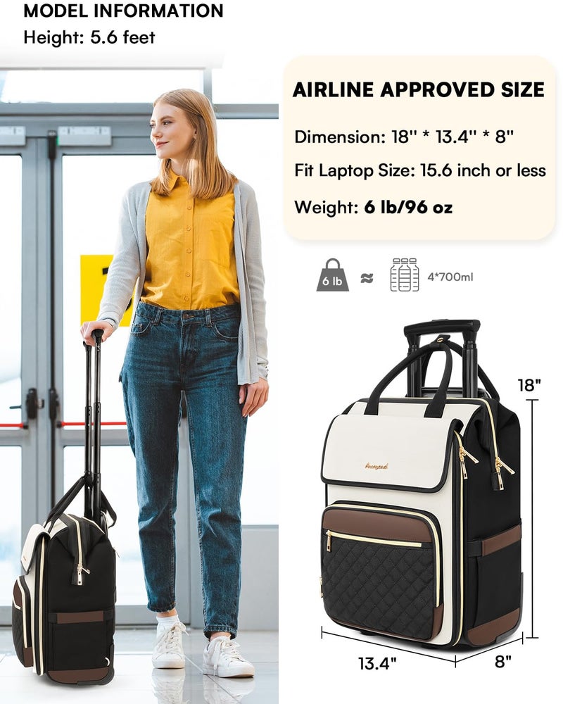 Arcoyard Rolling Backpack for Women, Travel Rolling Laptop Backpack with Wheels, Vertical & Horizontal Storage 2 In 1, Flip-Top Design, Water-Resistant Overnight College Underseat Carry on Luggage, Beige Brown - Image 3