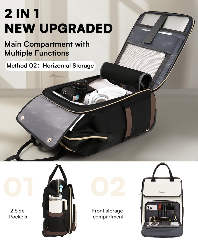 Arcoyard Rolling Backpack for Women, Travel Rolling Laptop Backpack with Wheels, Vertical & Horizontal Storage 2 In 1, Flip-Top Design, Water-Resistant Overnight College Underseat Carry on Luggage, Beige Brown - Image 5