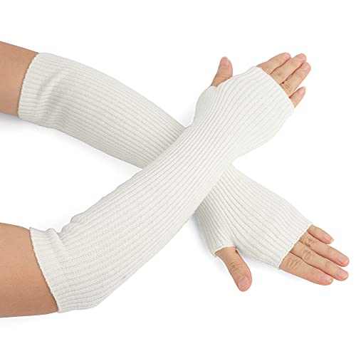 F Flammi Cashmere Blended Arm Warmer for Women Winter Fingerless Gloves Knit Mitten Gloves Wrist Warmer with Thumb Hole - Image 2
