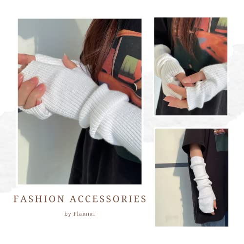 F Flammi Cashmere Blended Arm Warmer for Women Winter Fingerless Gloves Knit Mitten Gloves Wrist Warmer with Thumb Hole - Image 4