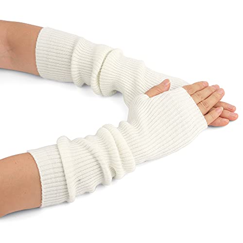 F Flammi Cashmere Blended Arm Warmer for Women Winter Fingerless Gloves Knit Mitten Gloves Wrist Warmer with Thumb Hole - Image 1