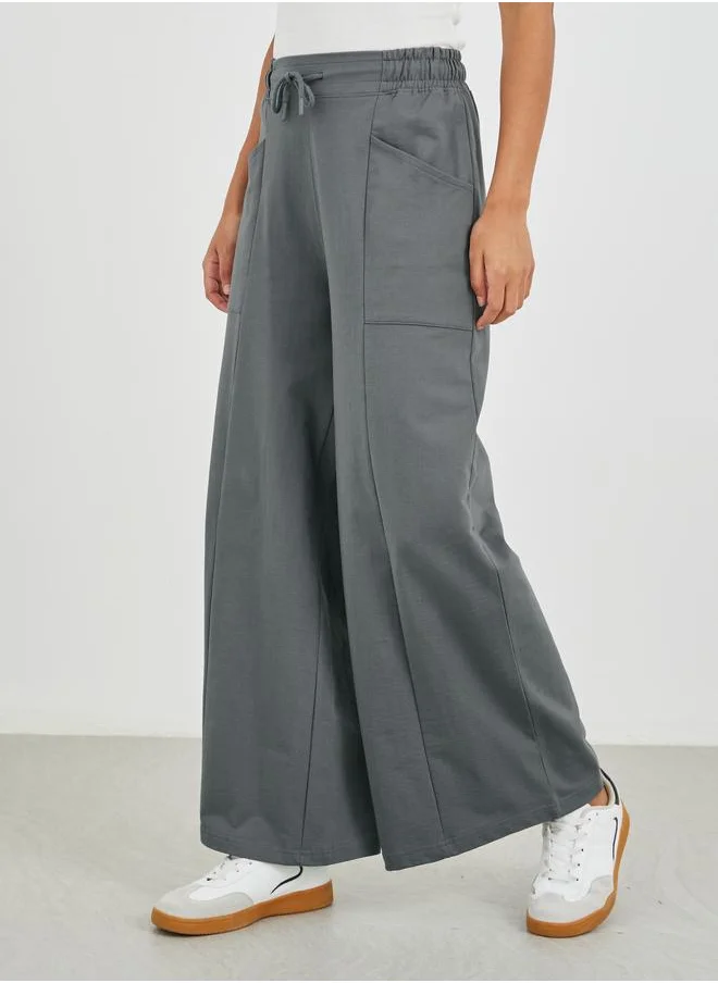 ستايلي Styli Solid Cut and Sew Wide Leg Joggers
