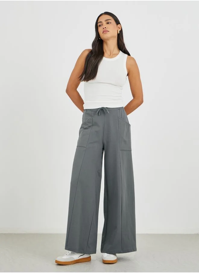 ستايلي Styli Solid Cut and Sew Wide Leg Joggers