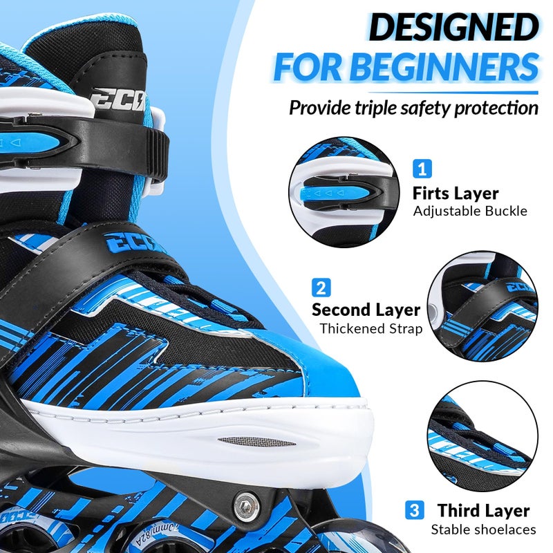ECOO Adjustable Inline Skates Boys and Girls with Light up Wheelsï¼ŒRoller Skates for Kids Ages 4-12, Teen Skates for Beginner Outdoor and Indoor (Blue, Medium-Big Kidsï¼ˆ13j-3 USï¼‰) - Image 5