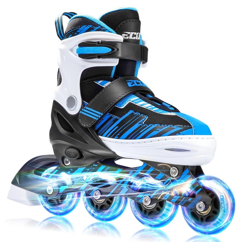ECOO Adjustable Inline Skates Boys and Girls with Light up Wheelsï¼ŒRoller Skates for Kids Ages 4-12, Teen Skates for Beginner Outdoor and Indoor (Blue, Medium-Big Kidsï¼ˆ13j-3 USï¼‰) - Image 1