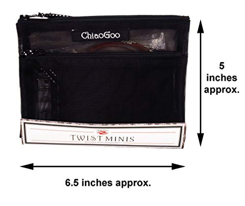 ChiaoGoo Twist Red Lace 5-Inch Mini 7500-M Interchangeable Circular Needle Set, Sizes US 000, 00, 0, 1, 1.5 with 3 Cords, Connectors, Stitch Markers, Stoppers with Project Bag - Image 2