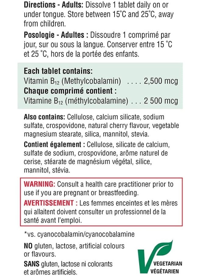Jamieson Vitamin B12 2,500 Mcg (Methylcobalamin), 60 Sublingual Tablets  - Image 3