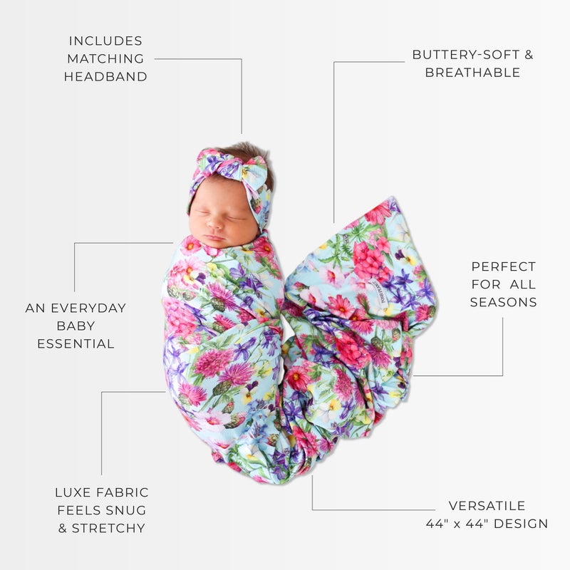 Posh Peanut Soft Baby Swaddle & Headband Set â€“ Viscose from Bamboo Newborn Wrap Receiving Blanket, Nursing or Stroller Cover (Hadley - Image 4