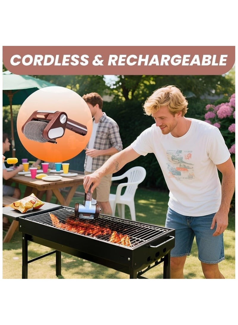 NANAO منظف شواية كهربائي، فرشاة شواية دوارة بدون شعيرات مع LED، منظف فرشاة كهربائي لاسلكي، أسطوانة ستانلس ستيل قابلة للفصل بسرعة 350 دورة في الدقيقة، تخلص من الطعام المحترق للشواء في الهواء الطلق - Image 2