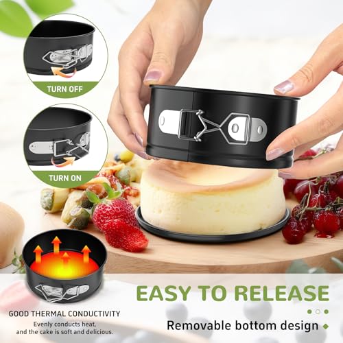 ZeroPone 4 Inch Mini Springform Pan, Non-stick Cheesecake Pan, Spring Form Pans for Baking, Springform Pans with Removable Bottom, Round Cake Pans, Small Cake Mold for Mini Cheesecake Pizza - Image 3