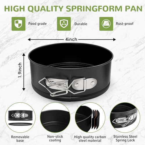 ZeroPone 4 Inch Mini Springform Pan, Non-stick Cheesecake Pan, Spring Form Pans for Baking, Springform Pans with Removable Bottom, Round Cake Pans, Small Cake Mold for Mini Cheesecake Pizza - Image 2