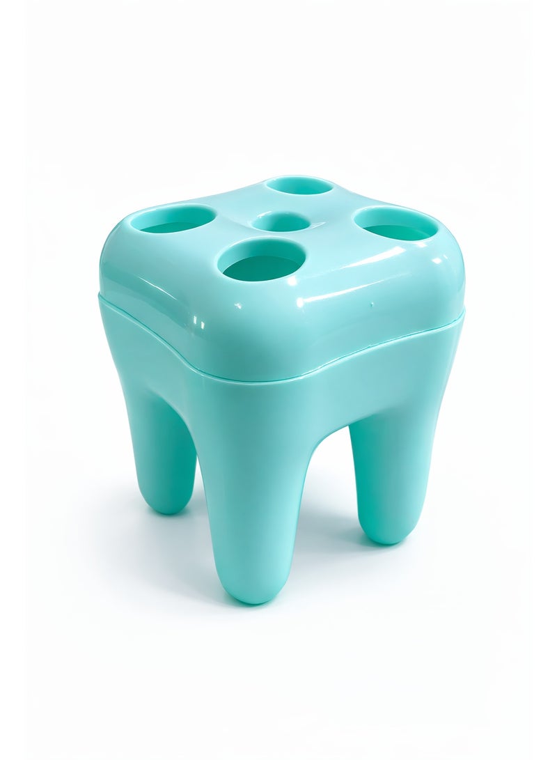 حامل ومنظم لفرش ومعجون الأسنان وأدوات المكياج بلاستيك بتصميم مبتكر على شكل ضرس بـ 5 فتحات - أزرق فاتح (تركواز) - Image 1