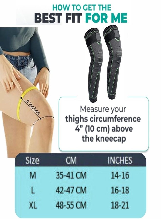 FITPUT جوارب ضاغطة ثلاثية الأبعاد طويلة للركبة من FITPUT، داعمة للركبة بالكامل للرجال والنساء (أخضر، زوج) جوارب نايلون مضادة للانزلاق لدعم الساق وتخفيف الألم، جوارب لدعم الركبة بالكامل (مقاس متوسط) - Image 2