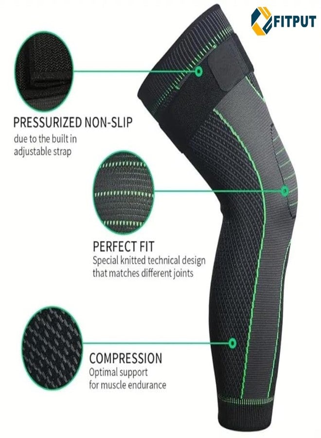 FITPUT جوارب ضاغطة ثلاثية الأبعاد طويلة للركبة من FITPUT، داعمة للركبة بالكامل للرجال والنساء (أخضر، زوج) جوارب نايلون مضادة للانزلاق لدعم الساق وتخفيف الألم، جوارب لدعم الركبة بالكامل (مقاس متوسط) - Image 5