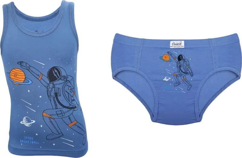 اونوريل 5-Piece Astronaut Printed Boy Lycra Colorful Undershirt Briefs Set