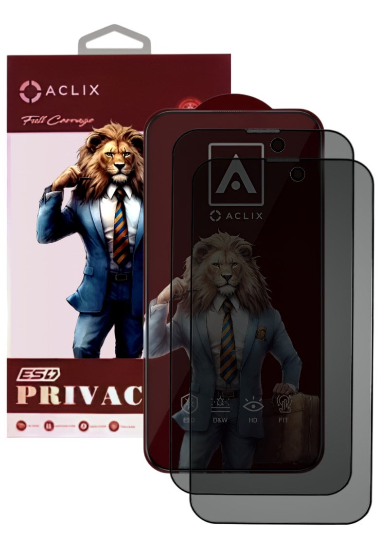 ACLIX 2 Pieces Antistatic ESD Dustproof Premium Quality High Definition Anti-Spy Privacy Tempered Glass Screen Protector Designed For  iPhone 14 Pro - Image 1