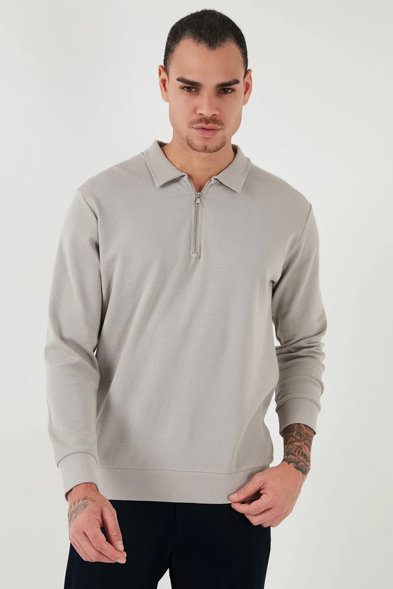 Buratti Cotton Regular Fit Half Zipper Polo Neck Sweat Men's Sweat 5905805