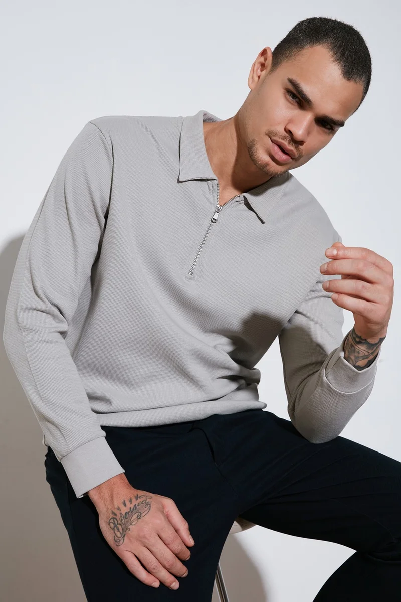 Buratti Cotton Regular Fit Half Zipper Polo Neck Sweat Men's Sweat 5905805