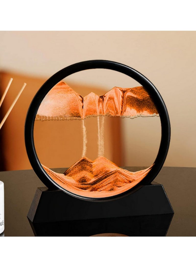 3D Moving Sand Art Round Liquid Hourglass Flowing Sand Painting Sandscape Motion Display Quicksand Painting Home Office Desk Decor Gift Idea for Birthday Christmas Yellow - Image 1