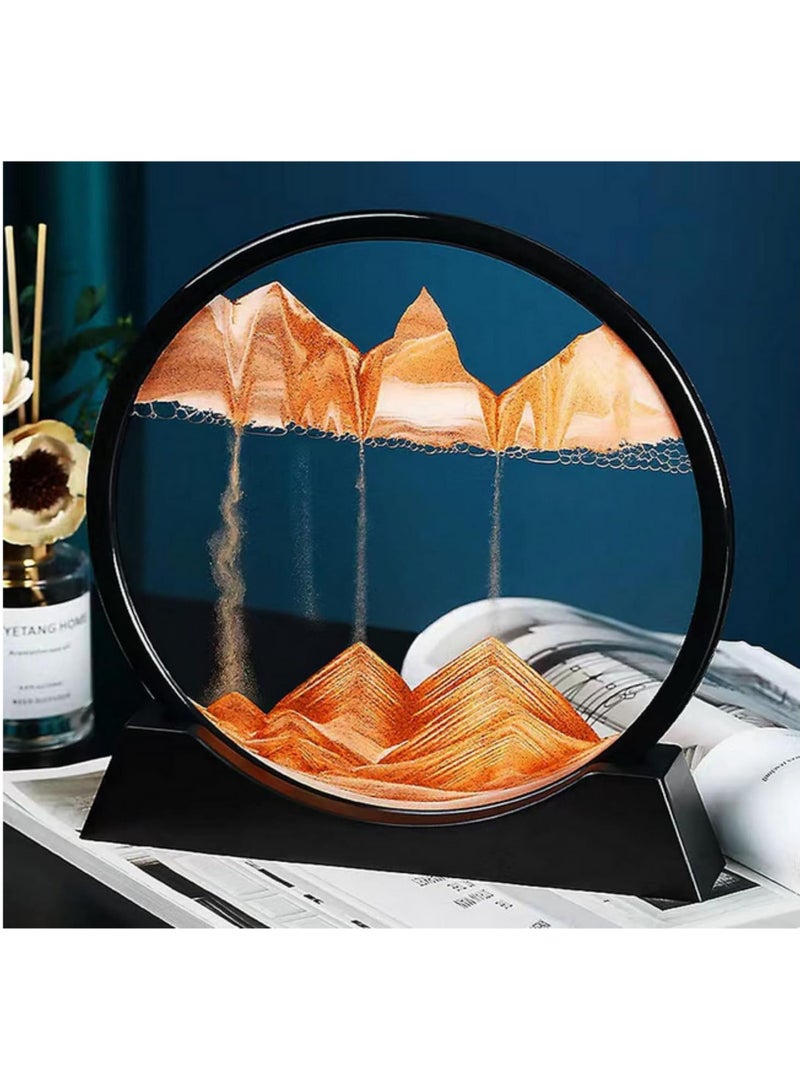 3D Moving Sand Art Round Liquid Hourglass Flowing Sand Painting Sandscape Motion Display Quicksand Painting Home Office Desk Decor Gift Idea for Birthday Christmas Yellow - Image 2