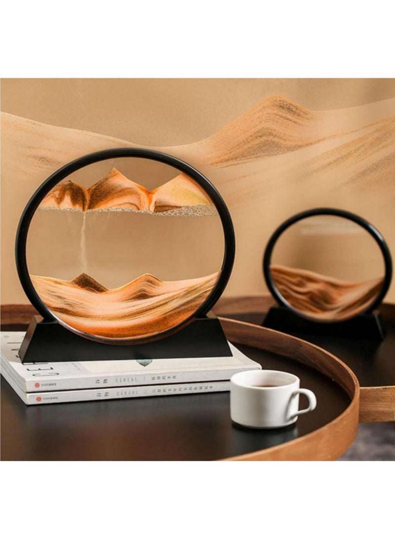 3D Moving Sand Art Round Liquid Hourglass Flowing Sand Painting Sandscape Motion Display Quicksand Painting Home Office Desk Decor Gift Idea for Birthday Christmas Yellow - Image 4