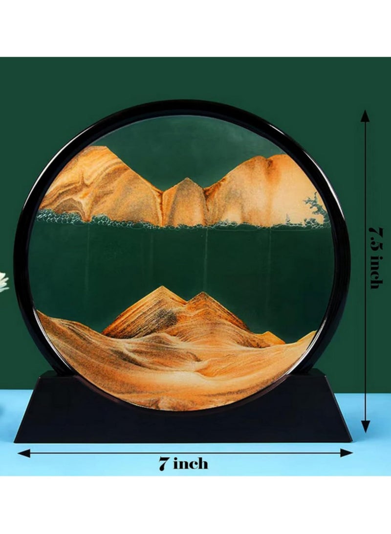 3D Moving Sand Art Round Liquid Hourglass Flowing Sand Painting Sandscape Motion Display Quicksand Painting Home Office Desk Decor Gift Idea for Birthday Christmas Yellow - Image 5