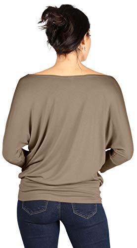 Simlu Womens Khaki Long Sleeve Shirt Khaki Round Neck Top Beige Dolman Top Boat Neck Tops for Women (Size X-Large, Khaki) - Image 3