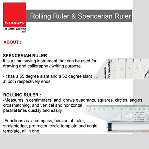 Isomars Rolling Ruler And Spencerian Ruler Combo - Rulers Set For Calligraphy And General Purpose - Multipurpose Rulers Set - Image 2