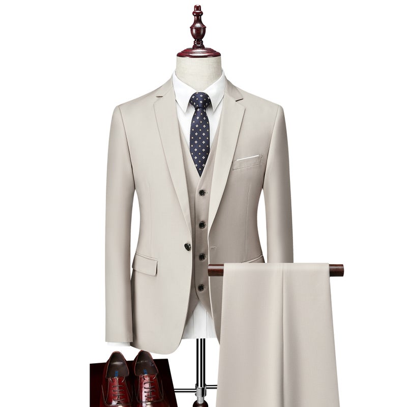 Men'S Casual Suit Youth Wedding Banquet Dress Single-Row One-Button Solid Color Slim-Fit Suit Three-Piece Set - Image 5