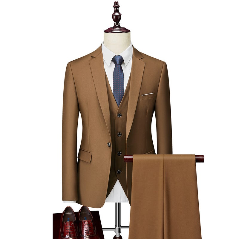 Men'S Casual Suit Youth Wedding Banquet Dress Single-Row One-Button Solid Color Slim-Fit Suit Three-Piece Set - Image 4