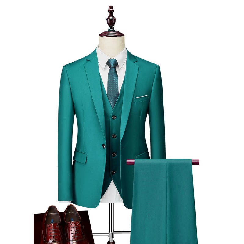 Men'S Casual Suit Youth Wedding Banquet Dress Single-Row One-Button Solid Color Slim-Fit Suit Three-Piece Set - Image 3