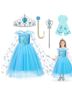 VUCATIN Snow Queen Costumes Dress Girls Party Cosplay Girl Clothing Snow Queen Birthday Princess Dress Kids Costume Blue Costume With Accessory Set (D)  - Image 1