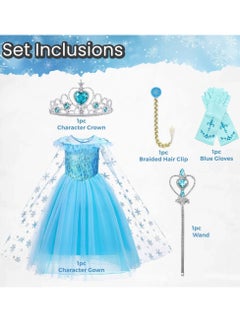 VUCATIN Snow Queen Costumes Dress Girls Party Cosplay Girl Clothing Snow Queen Birthday Princess Dress Kids Costume Blue Costume With Accessory Set (D)  - Image 2