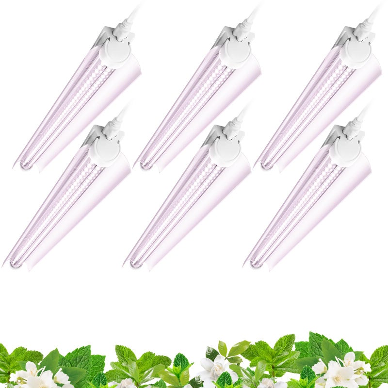 Barrina 2FT T8 Grow Light, 144W(6 x 24W, 800W Equivalent), Full Spectrum Sunlight Plant Light, LED Grow Light Bulbs for Indoor Plant Growing,with V-Shaped Reflector, Pinkish White, 6-Pack - Image 1