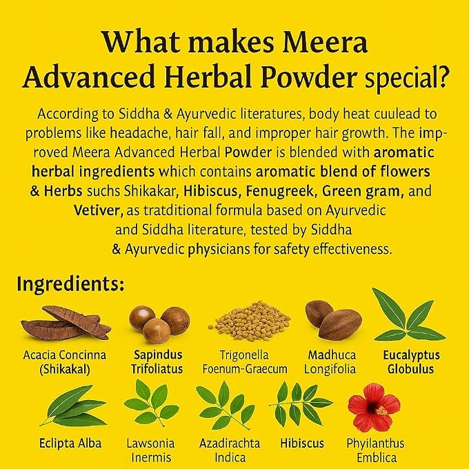 MEERA 4 X Herbal Hair Wash Powder Shikakai, Tulsi, Shampoo 4 X 80 G = 320g - Image 3