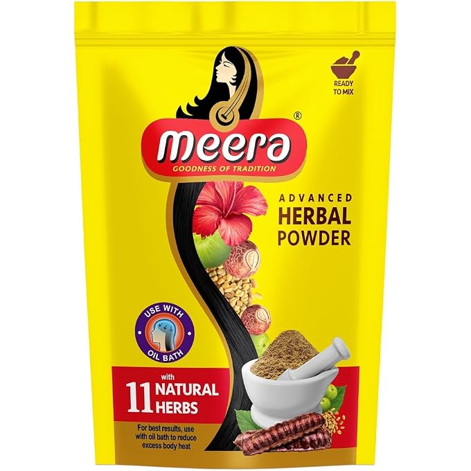 MEERA 4 X Herbal Hair Wash Powder Shikakai, Tulsi, Shampoo 4 X 80 G = 320g - Image 1