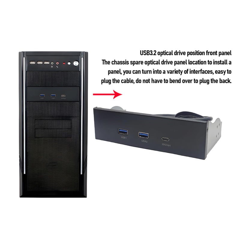 Front Panel USB Hub 5 25 Inch Drive Bay 2 USB A 1 Type C Ports 20Gbps Data Transfer - Image 5