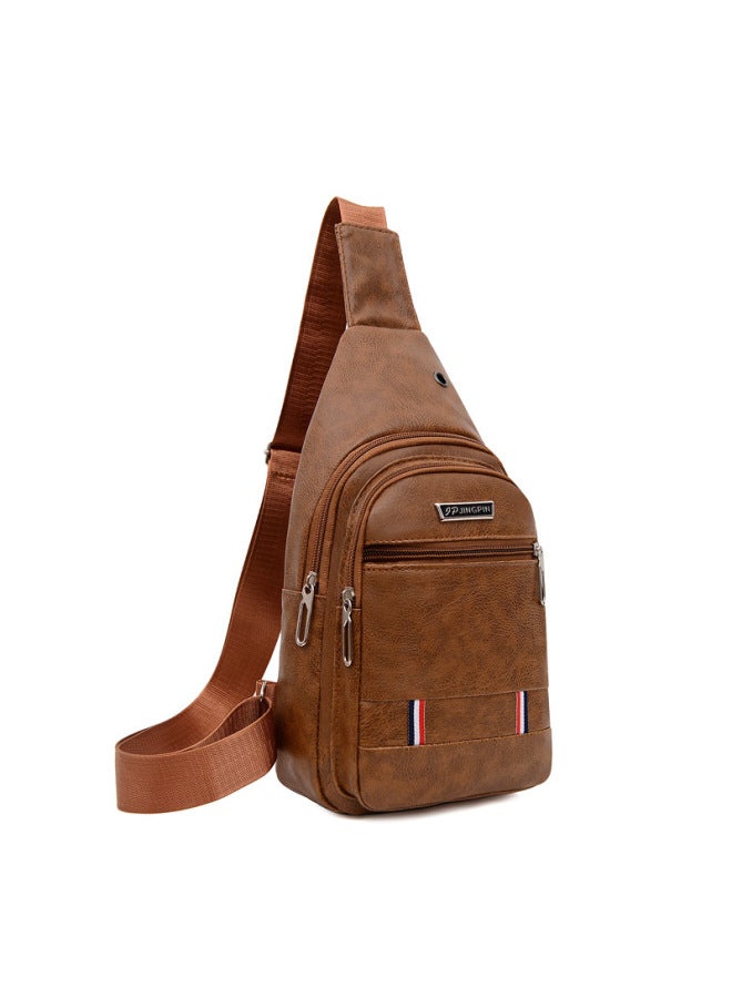 Generic 2023 Men's Business Chest Bag Cycling Sports Waterproof Messenger Bag Casual Chest Bag Delivery-Color:Light Brown  - Image 1