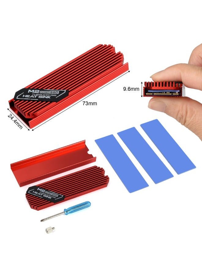 ASTARON M.2 Heatsink 2280 SSD Cooler with Nano Thermal Pads (1mm and 0.5mm) 2280 NVME M2 Thermal Pad Heat Sink for PC/PS5/Gaming Laptops (Red) - Image 2