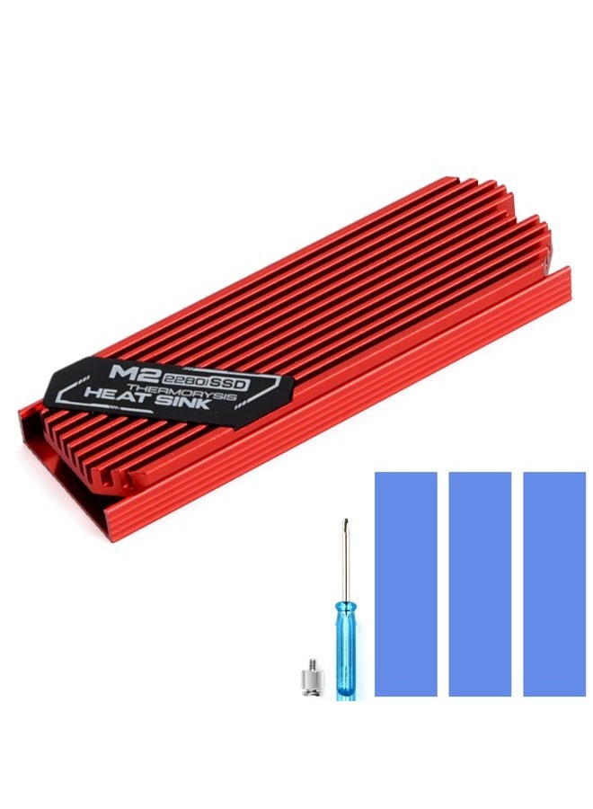 ASTARON M.2 Heatsink 2280 SSD Cooler with Nano Thermal Pads (1mm and 0.5mm) 2280 NVME M2 Thermal Pad Heat Sink for PC/PS5/Gaming Laptops (Red) - Image 1