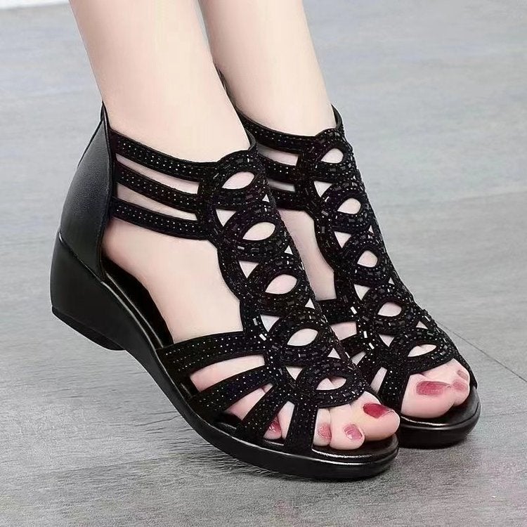 Roman Sandals For Women 2025 Style Cut Out Fish Mouth Soft Sole Mom Shoes Fashionable Outer Wear Wedge Sandals For Women - Image 2